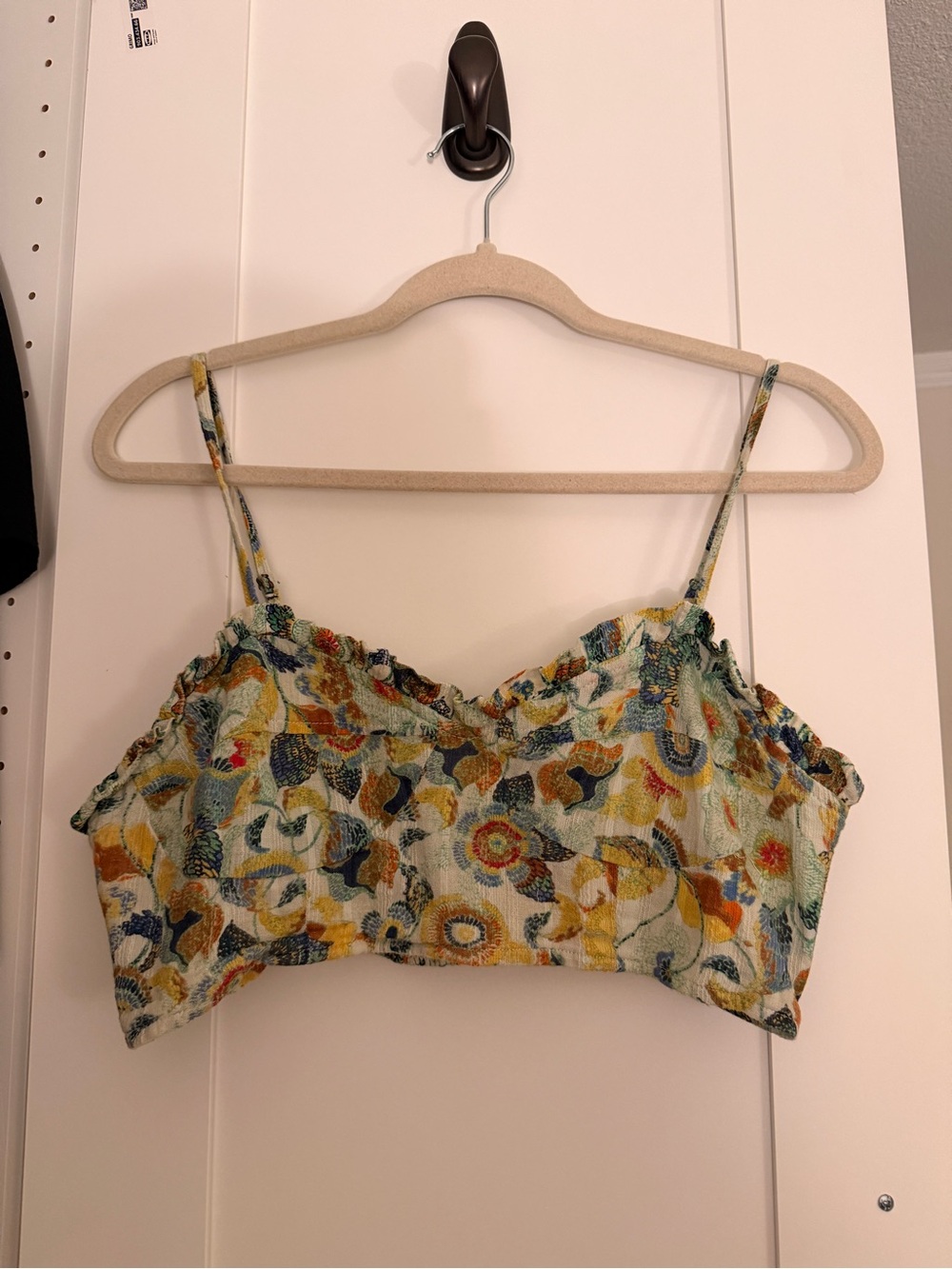 Anthropologie BY Floral Print Ruffle Edged Crop Top Blouse